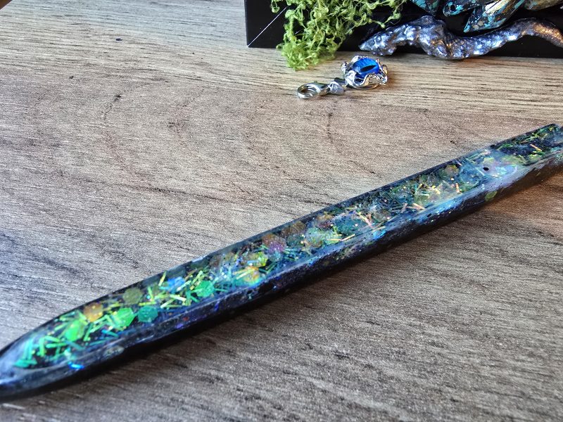 Narla - The Dragon Protector handmade clay model in a frame with resin pen and wooden bookmark set
