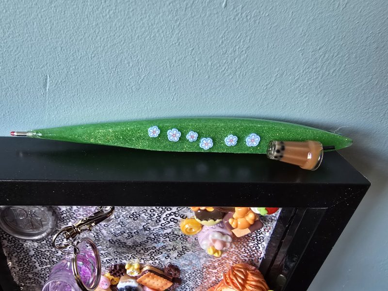 A glutton for punishment…and sweet things, handmade clay model in a frame with resin pen, bookmark and keyring set