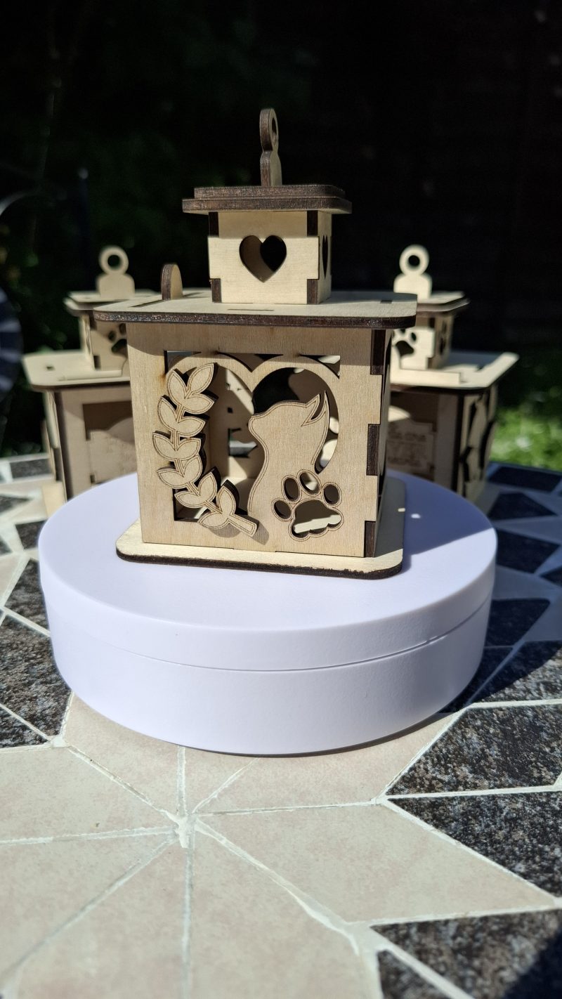 A Personalised Cat Memorial Lantern, Wooden, Engraved Pet Bereavement Keepsake