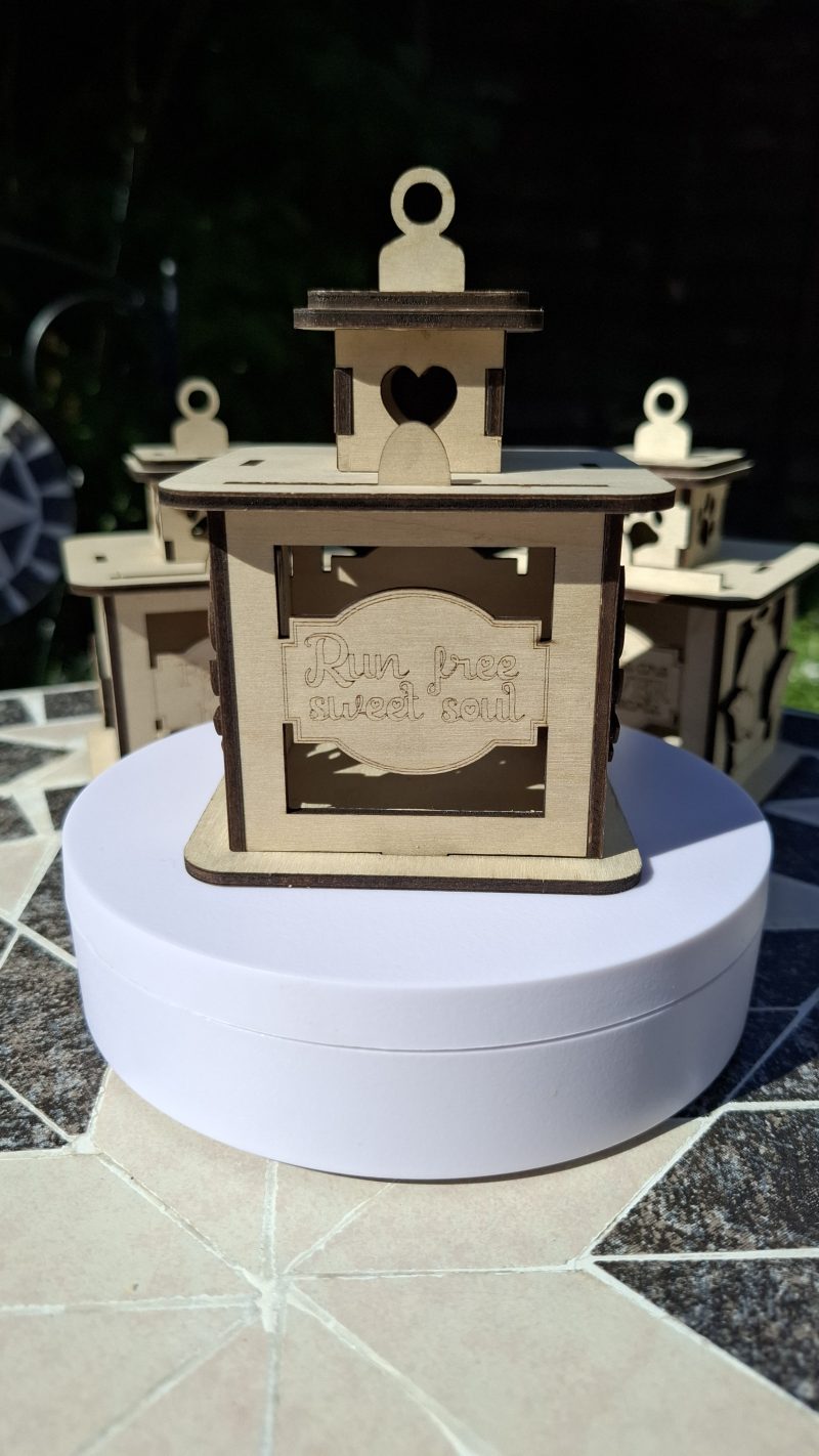 A Personalised Cat Memorial Lantern, Wooden, Engraved Pet Bereavement Keepsake