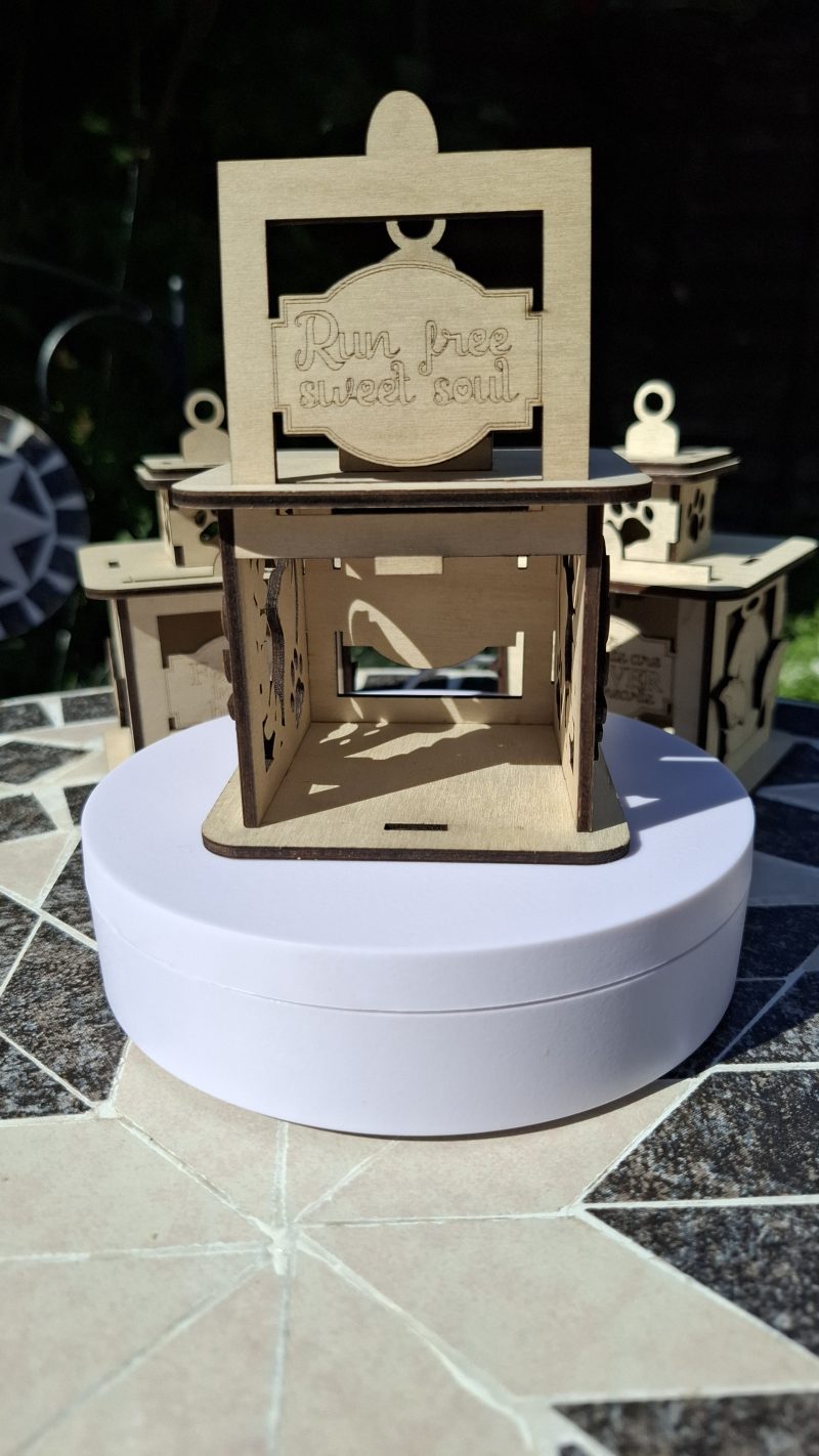 A Personalised Cat Memorial Lantern, Wooden, Engraved Pet Bereavement Keepsake