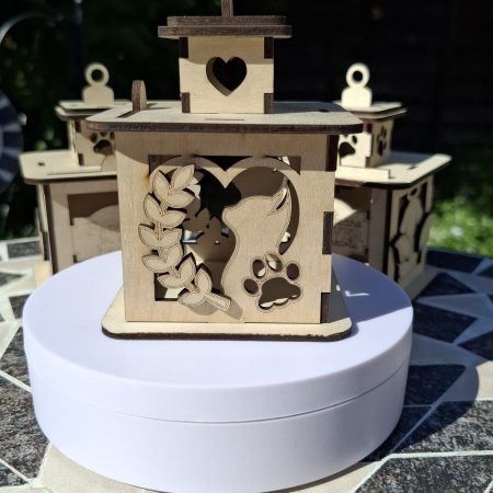 A Personalised Cat Memorial Lantern, Wooden, Engraved Pet Bereavement Keepsake
