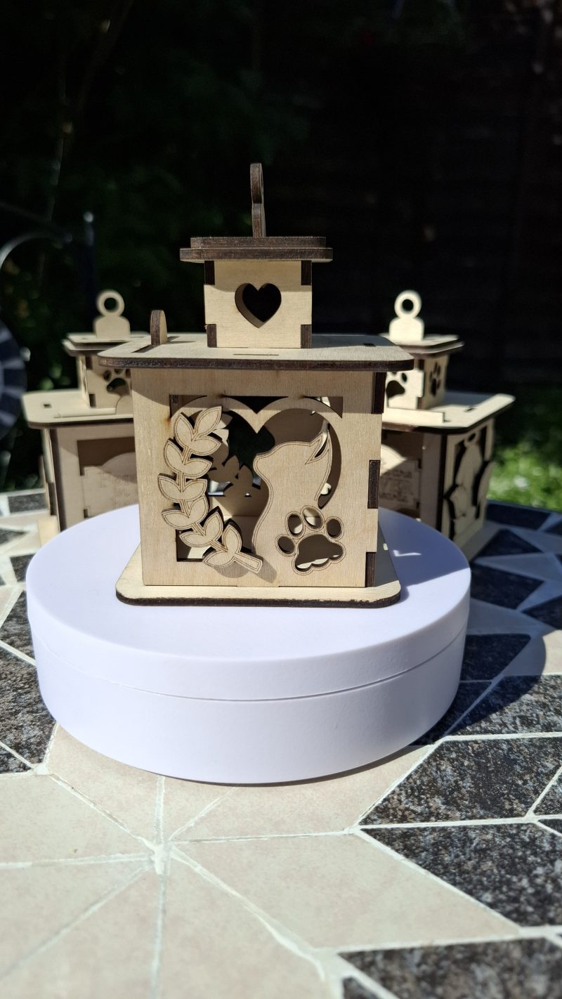 A Personalised Cat Memorial Lantern, Wooden, Engraved Pet Bereavement Keepsake
