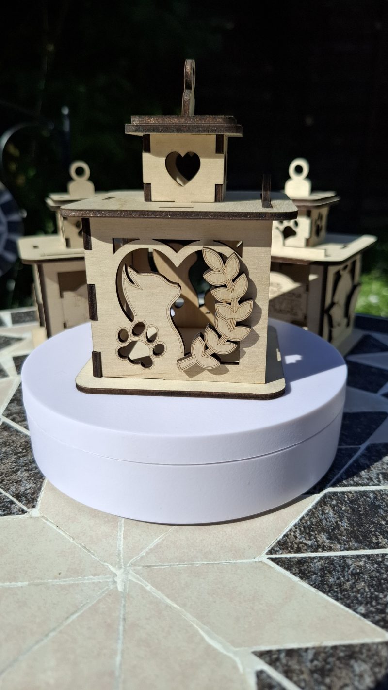 A Personalised Cat Memorial Lantern, Wooden, Engraved Pet Bereavement Keepsake