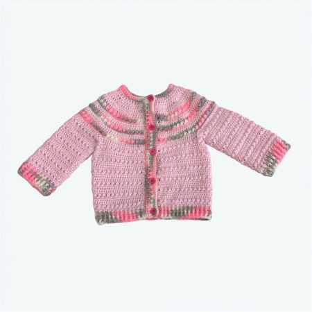 Soft Pink & Grey Handcrafted Baby Cardigan