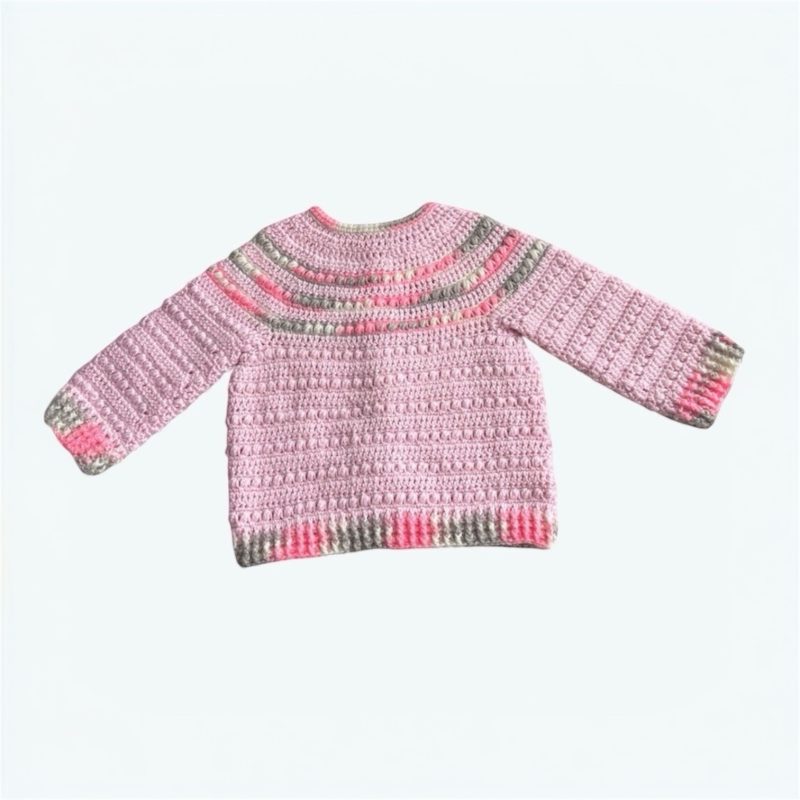 Soft Pink & Grey Handcrafted Baby Cardigan