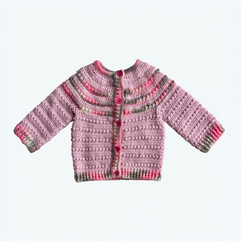 Soft Pink & Grey Handcrafted Baby Cardigan