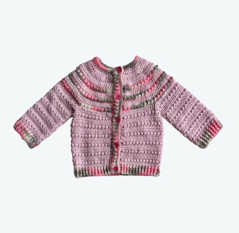 Soft Pink & Grey Handcrafted Baby Cardigan