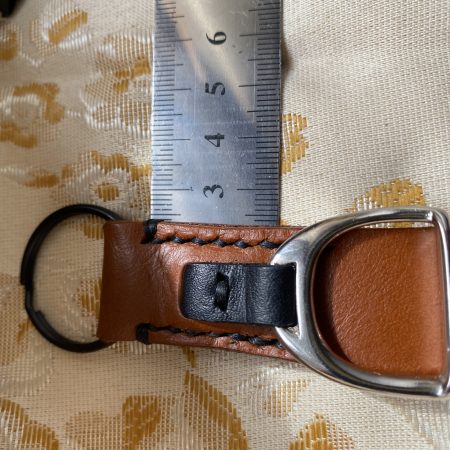 London tan and black leather stirrup key ring or bag charm