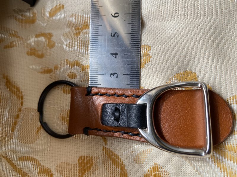 London tan and black leather stirrup key ring or bag charm