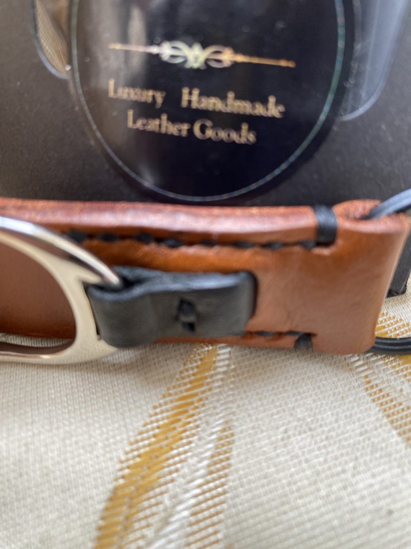 London tan and black leather stirrup key ring or bag charm