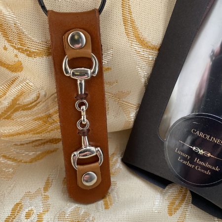 London tan leather snaffle bit keyring or bag charm