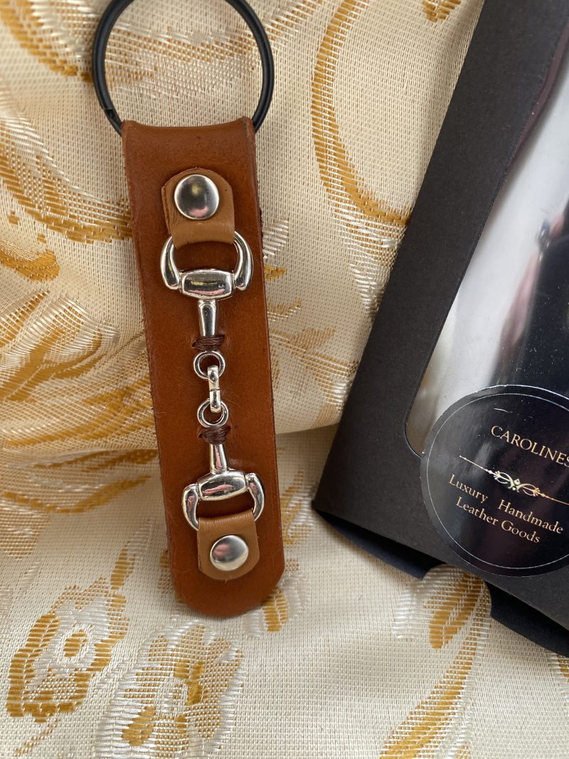 London tan leather snaffle bit keyring or bag charm