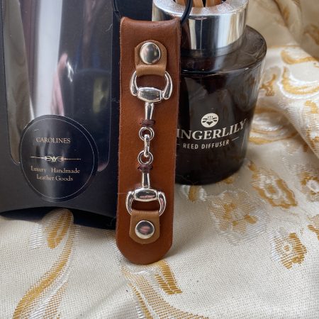London tan leather snaffle bit keyring or bag charm