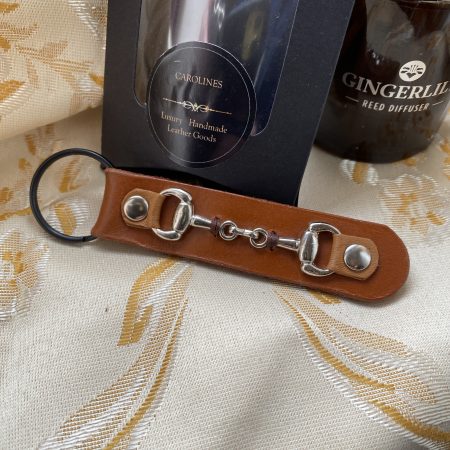 London tan leather snaffle bit keyring or bag charm