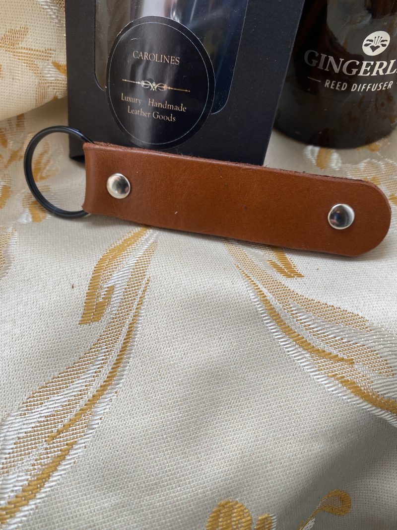 London tan leather snaffle bit keyring or bag charm