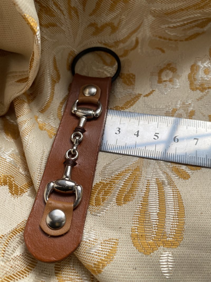 London tan leather snaffle bit keyring or bag charm