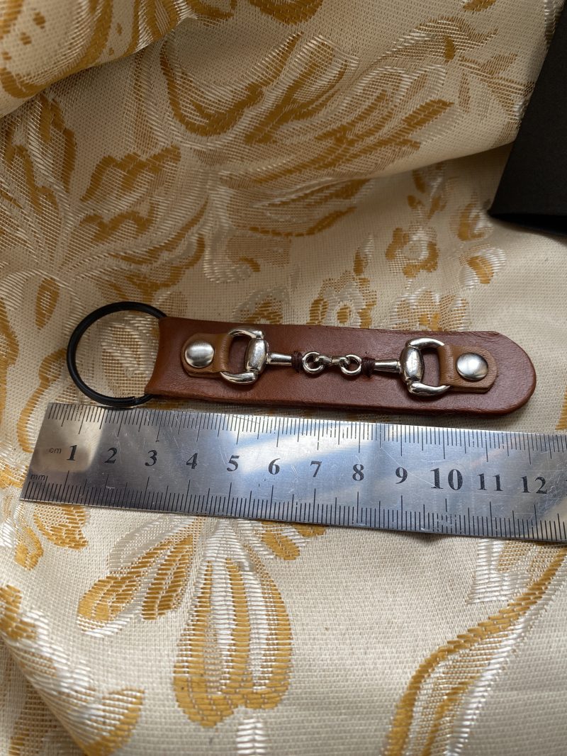 London tan leather snaffle bit keyring or bag charm