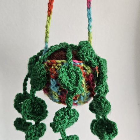 Bright crochet hanging plant