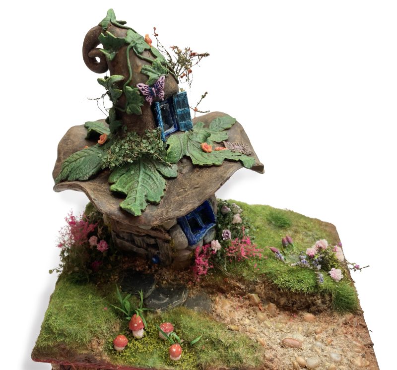 C19th Jar Fairy Cottage Bookshelf Decor Booknook with Hidden Leather Notebook