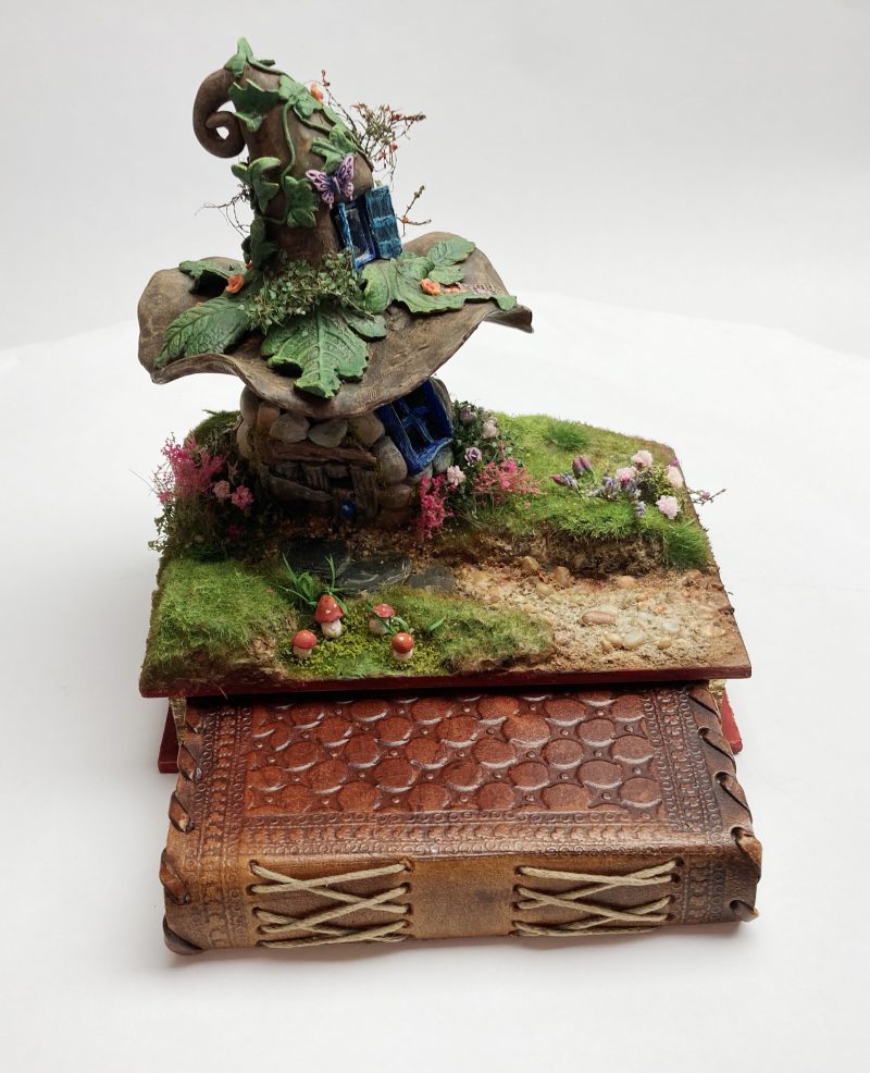 C19th Jar Fairy Cottage Bookshelf Decor Booknook with Hidden Leather Notebook