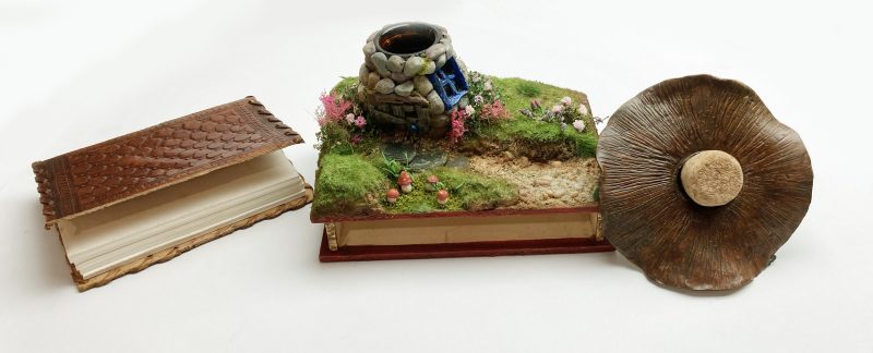 C19th Jar Fairy Cottage Bookshelf Decor Booknook with Hidden Leather Notebook