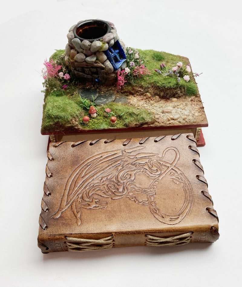 C19th Jar Fairy Cottage Bookshelf Decor Booknook with Hidden Leather Notebook