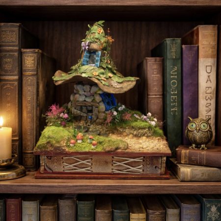 C19th Jar Fairy Cottage Bookshelf Decor Booknook with Hidden Leather Notebook