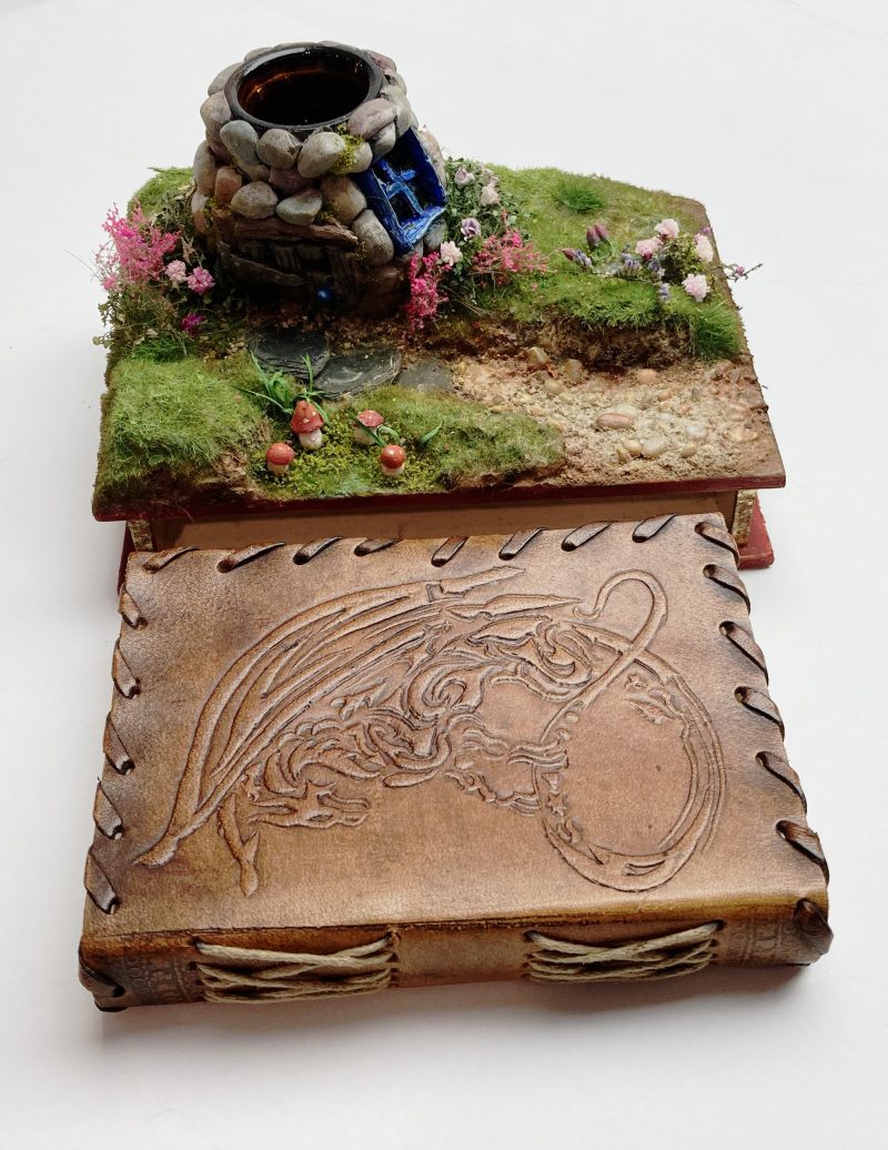 C19th Jar Fairy Cottage Bookshelf Decor Booknook with Hidden Leather Notebook