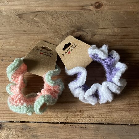 Handmade crotchet ruffle scrunchie