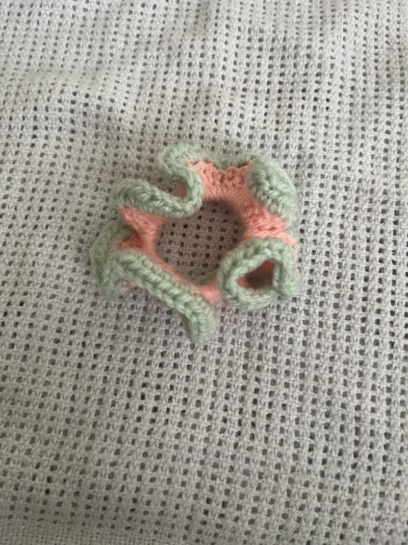 Handmade crotchet ruffle scrunchie