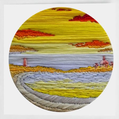 Bright Sunset Greeting Card — Hand Embroidery Art | Blank Inside