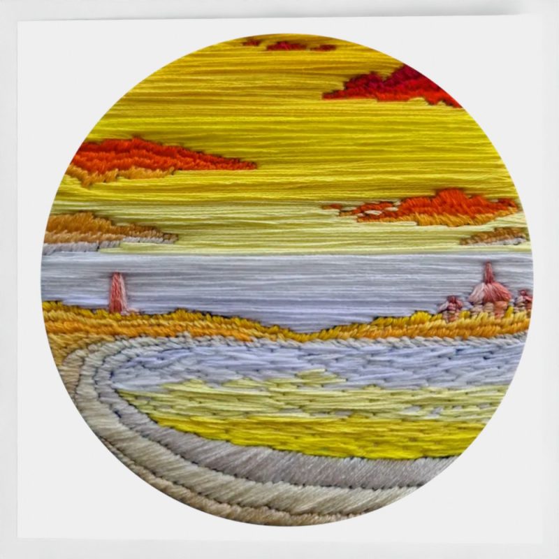 Bright Sunset Greeting Card — Hand Embroidery Art | Blank Inside