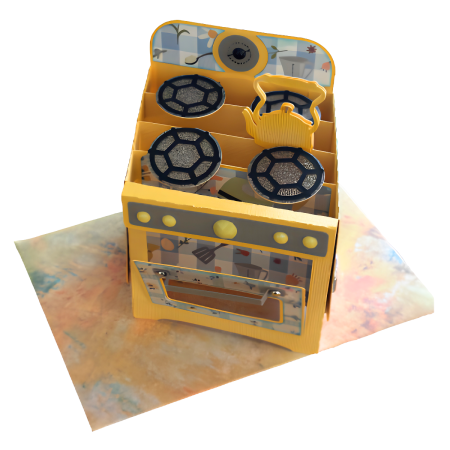 Handmade Pop Up Oven Card – Yellow Retro Kitchen Gift