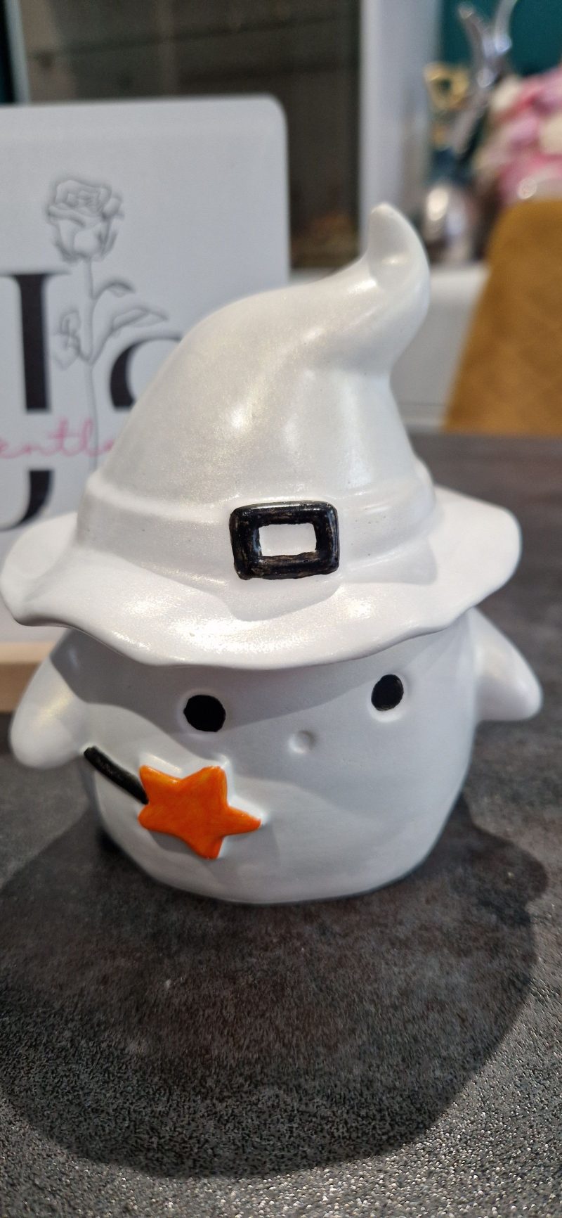Handcrafted gypsum ghost jar