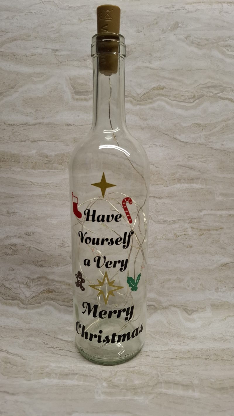 Merry Christmas Wine Bottle Gift, with Coloured LED Light String