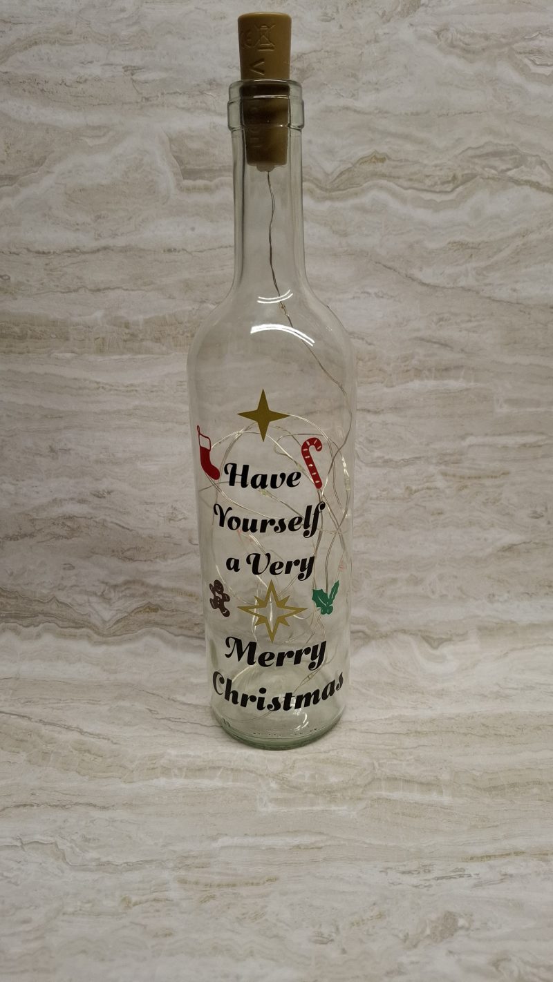 Merry Christmas Wine Bottle Gift, with Coloured LED Light String