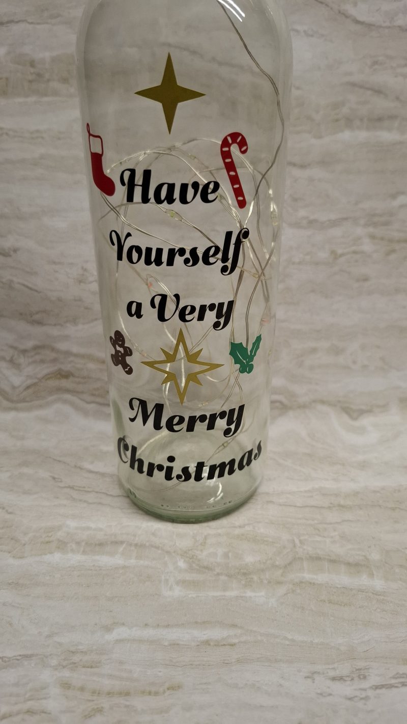 Merry Christmas Wine Bottle Gift, with Coloured LED Light String