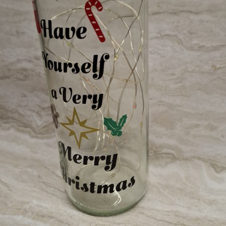 Merry Christmas Wine Bottle Gift, with Coloured LED Light String