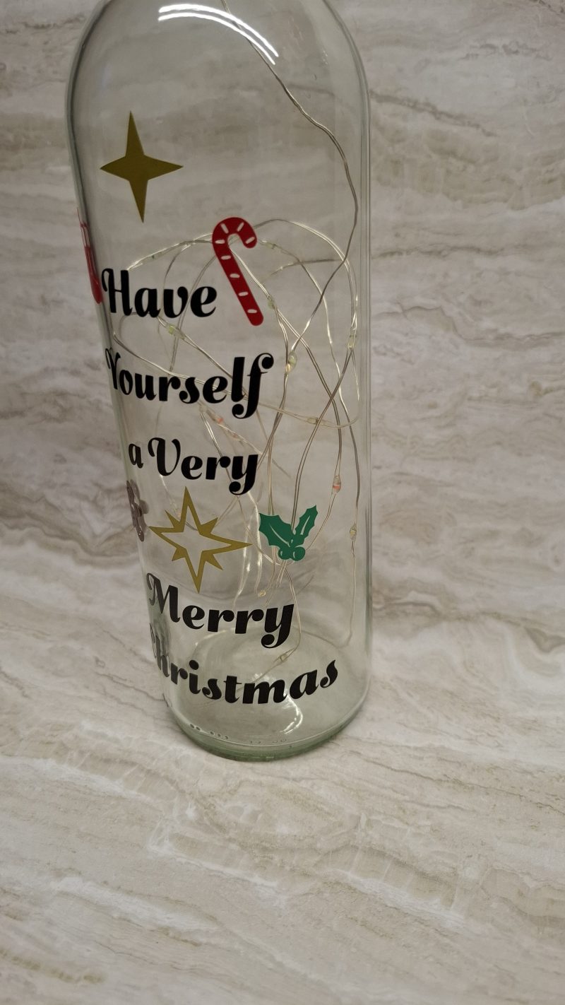 Merry Christmas Wine Bottle Gift, with Coloured LED Light String