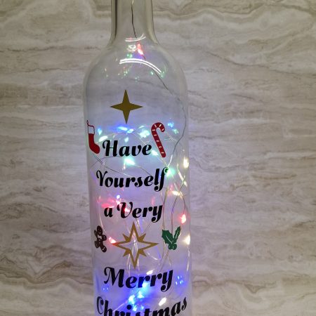 Merry Christmas Wine Bottle Gift, with Coloured LED Light String