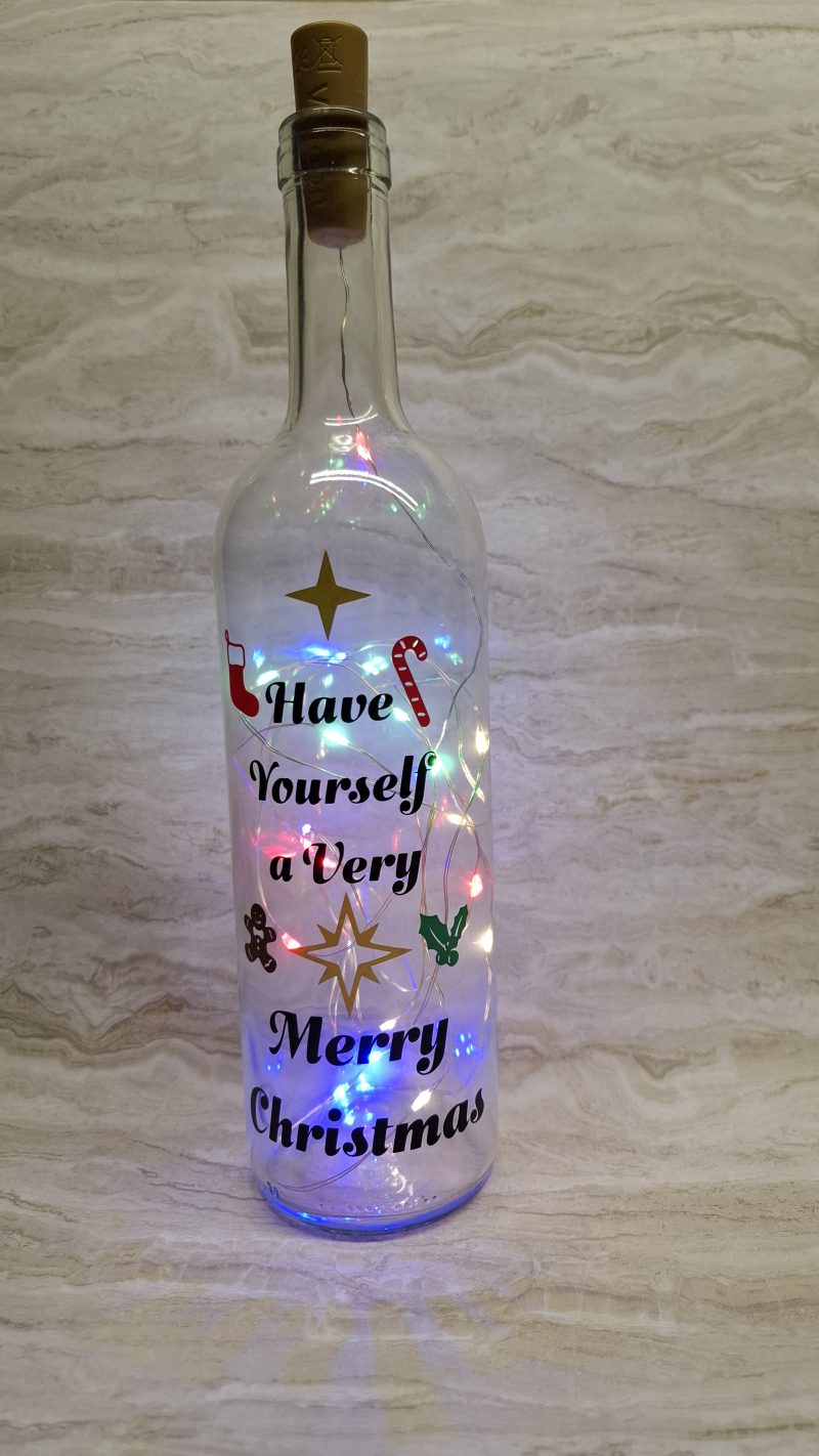 Merry Christmas Wine Bottle Gift, with Coloured LED Light String