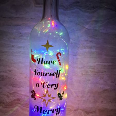 Merry Christmas Wine Bottle Gift, with Coloured LED Light String