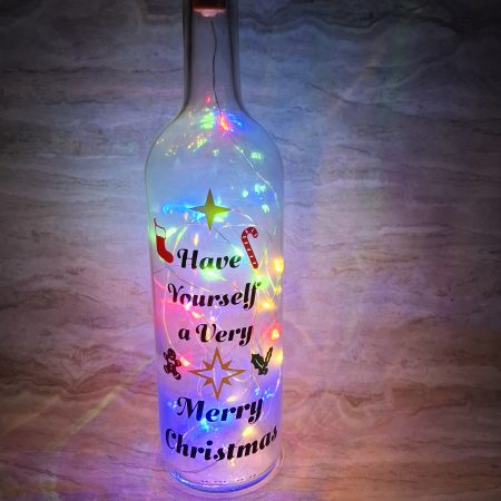 Merry Christmas Wine Bottle Gift, with Coloured LED Light String