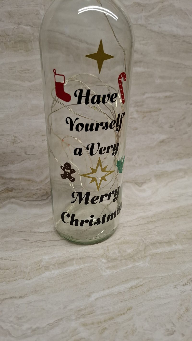 Merry Christmas Wine Bottle Gift, with Coloured LED Light String
