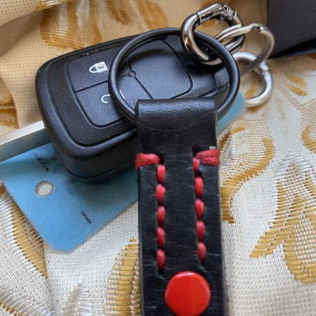 Fathers Day Football mad keyring gift. Bespoke Italian leather Handmade