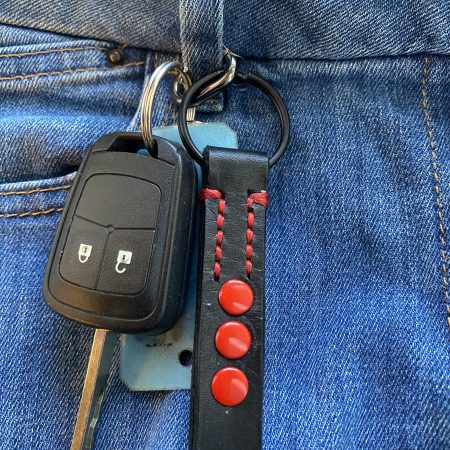 Fathers Day Football mad keyring gift. Bespoke Italian leather Handmade