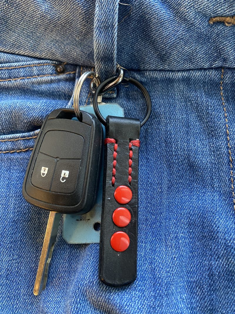 Fathers Day Football mad keyring gift. Bespoke Italian leather Handmade