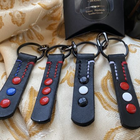 Fathers Day Football mad keyring gift. Bespoke Italian leather Handmade