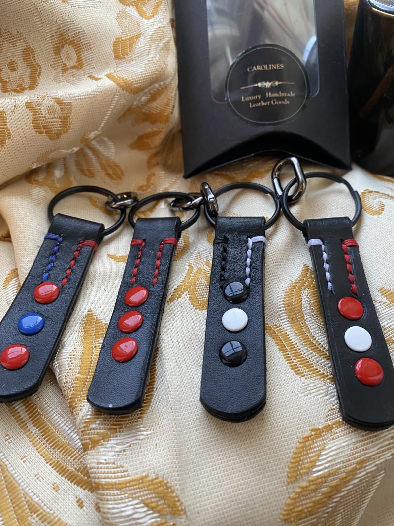 Fathers Day Football mad keyring gift. Bespoke Italian leather Handmade